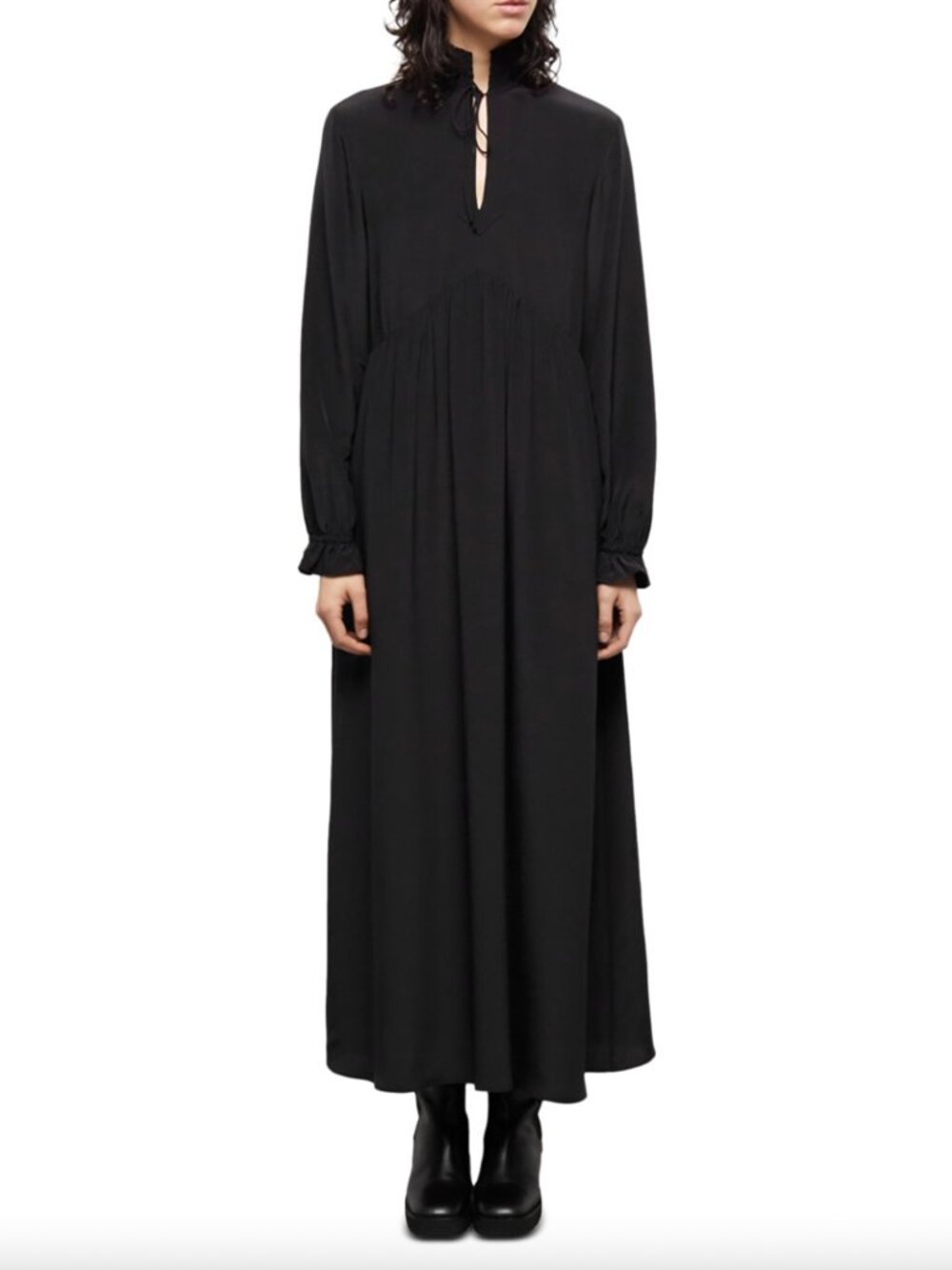 $535 NWT The Kooples Black Solid Silk Maxi Dress size 0